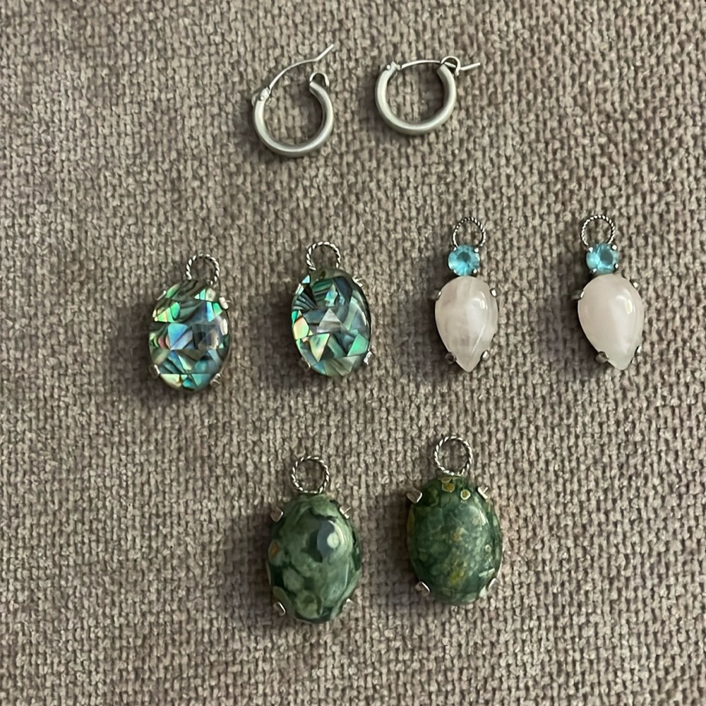 Brushed Silver Hoop Earrings With Multiple Stone … - image 1